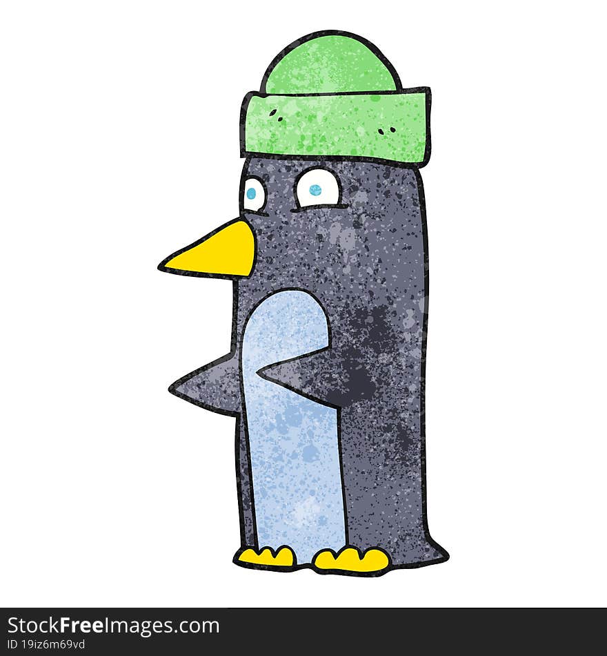 textured cartoon penguin wearing hat