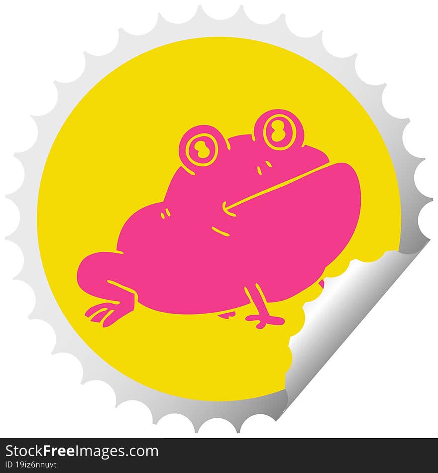 circular peeling sticker quirky cartoon frog. circular peeling sticker quirky cartoon frog