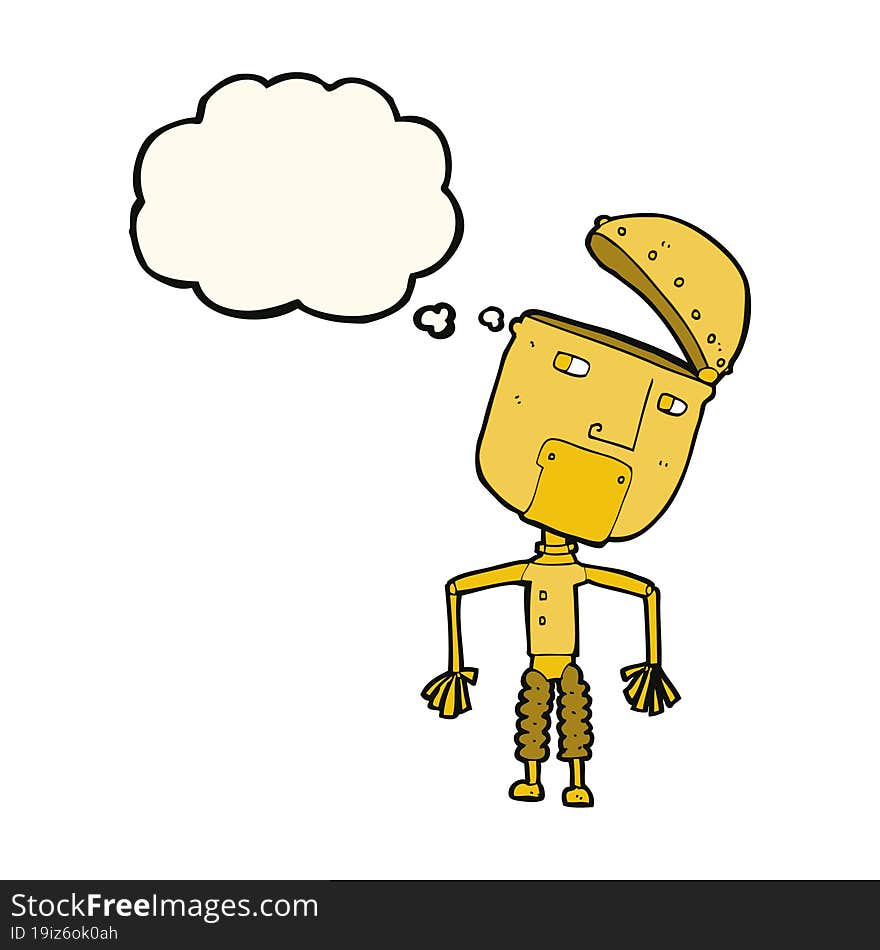 cartoon funny robot with thought bubble