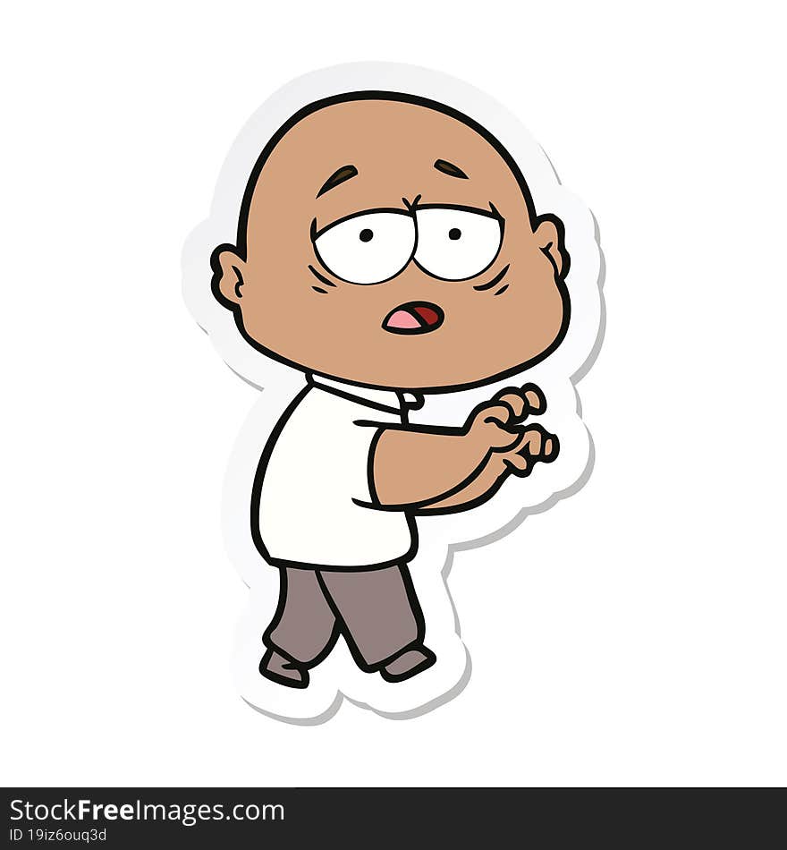 sticker of a cartoon tired bald man