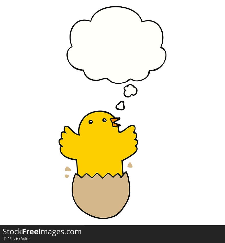 cartoon hatching bird with thought bubble. cartoon hatching bird with thought bubble