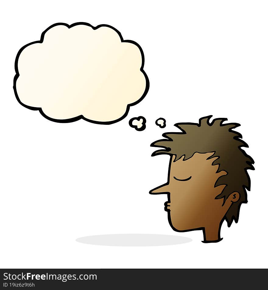 cartoon male face with thought bubble