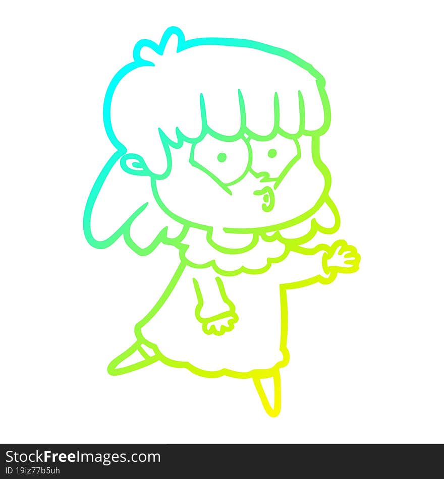 cold gradient line drawing of a cartoon whistling girl