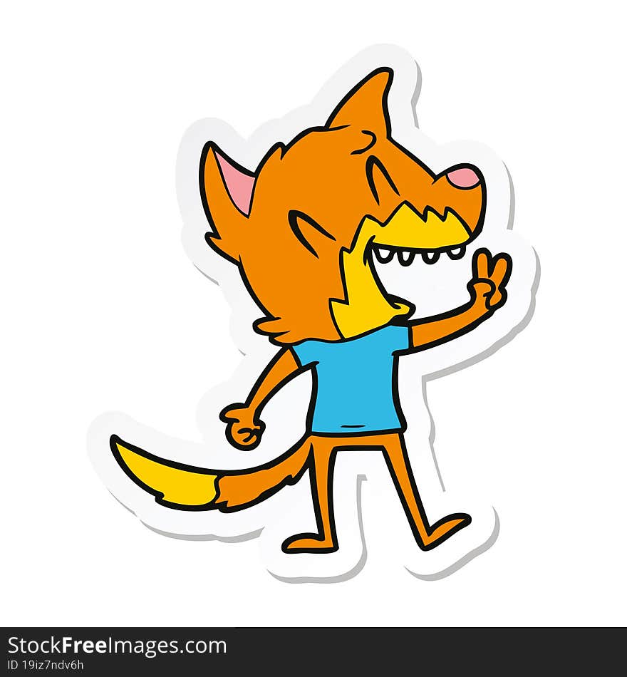 sticker of a laughing fox cartoon