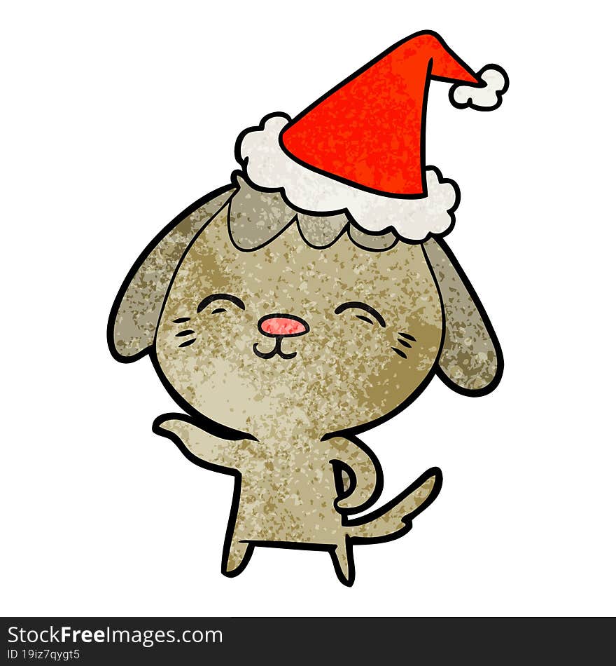 happy textured cartoon of a dog wearing santa hat