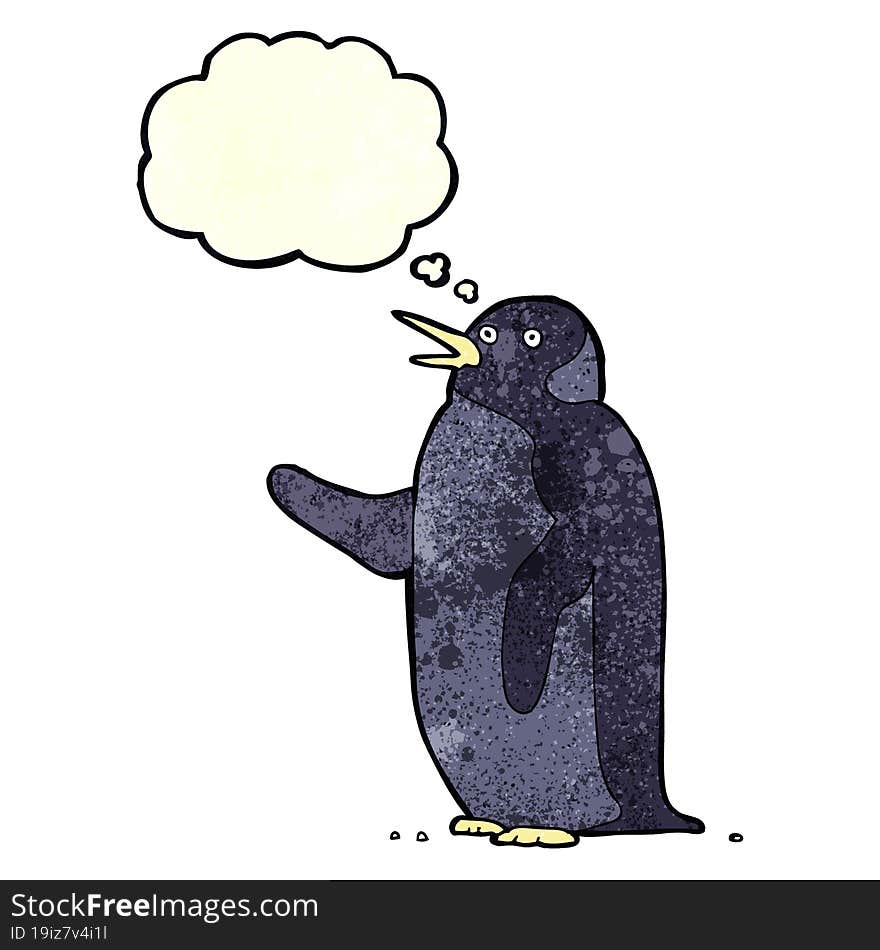 Cartoon Penguin Waving With Thought Bubble