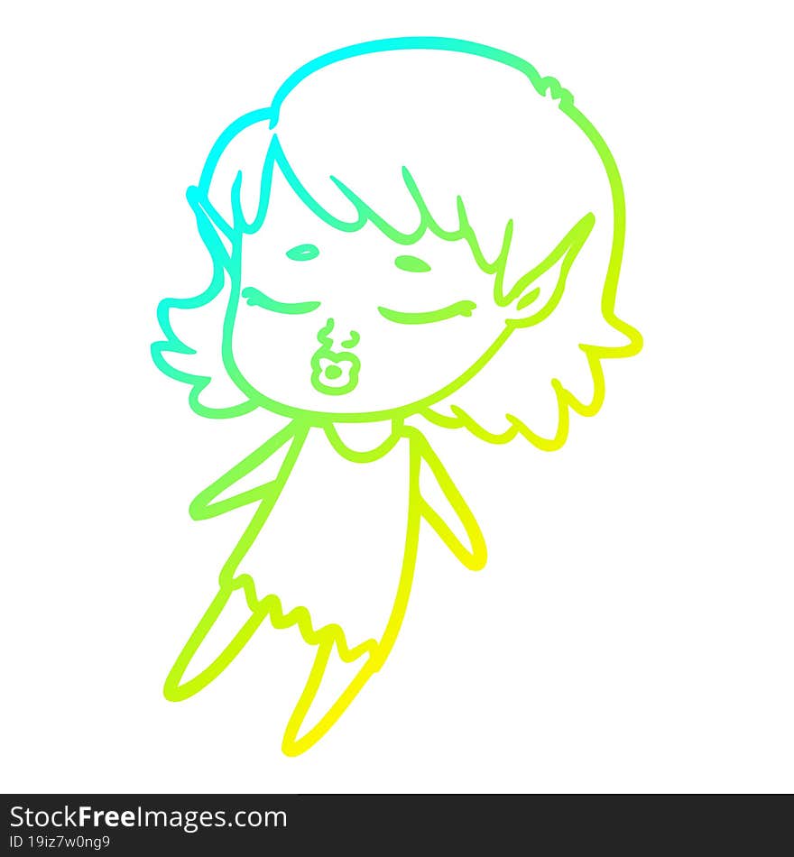 cold gradient line drawing pretty cartoon elf girl flying