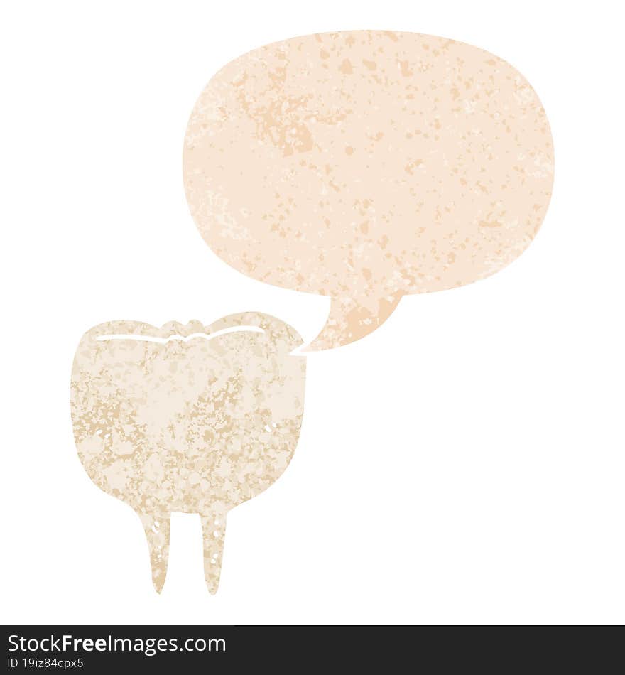 cartoon tooth and speech bubble in retro textured style