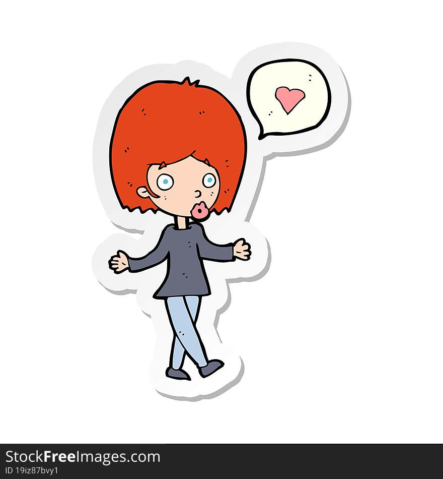 Sticker Of A Cartoon Woman In Love Shrugging Shoulders