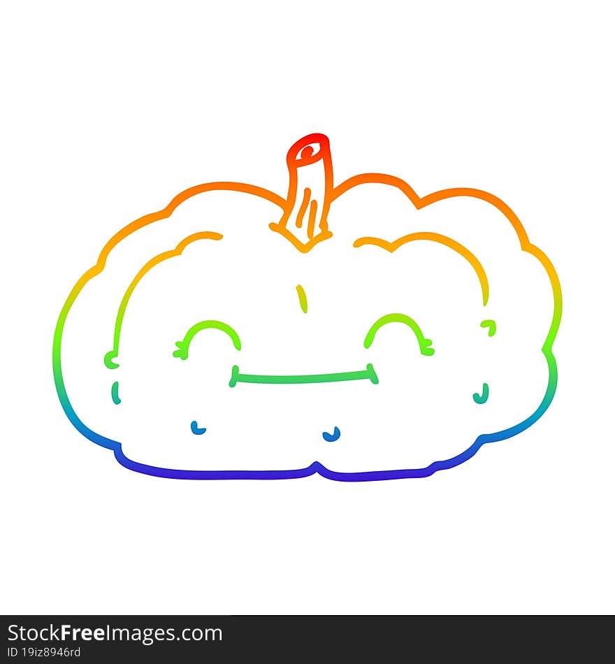 rainbow gradient line drawing of a cartoon happy pumpkin