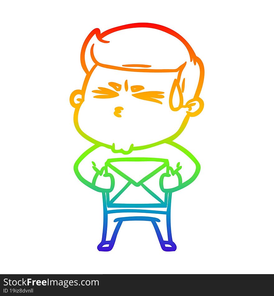 rainbow gradient line drawing cartoon man sweating