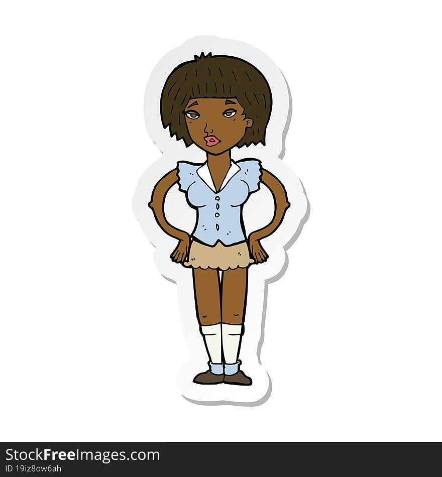 sticker of a cartoon woman with hands on hips