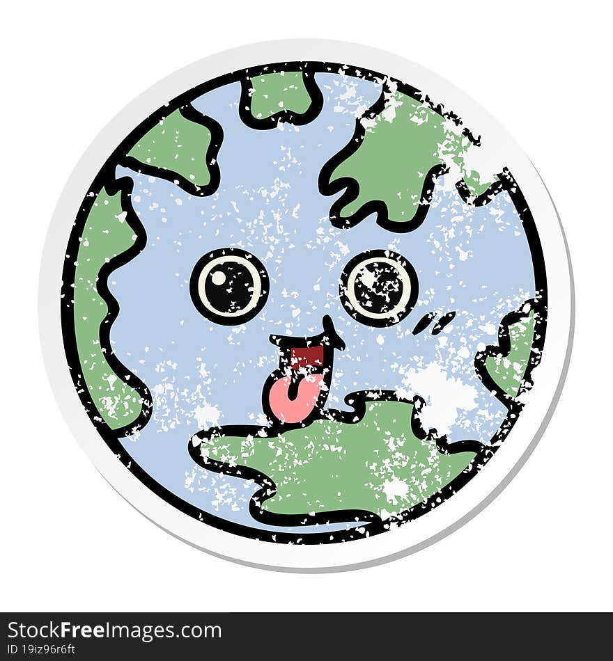 Distressed Sticker Of A Cute Cartoon Planet Earth