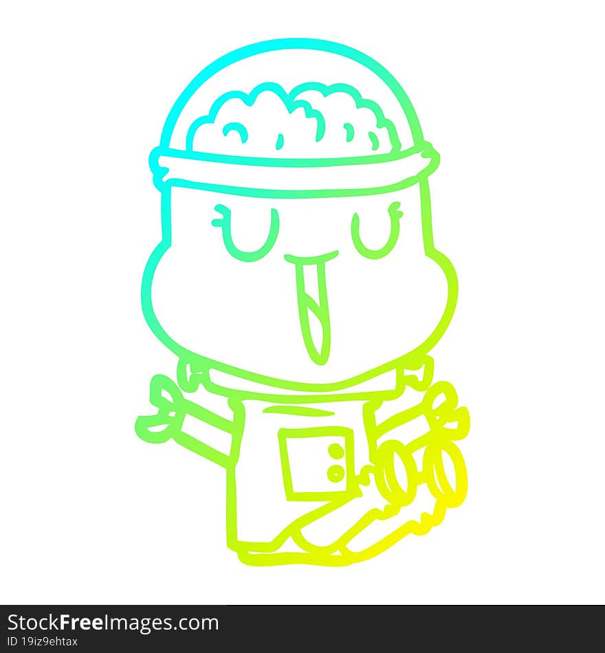 Cold Gradient Line Drawing Happy Cartoon Robot