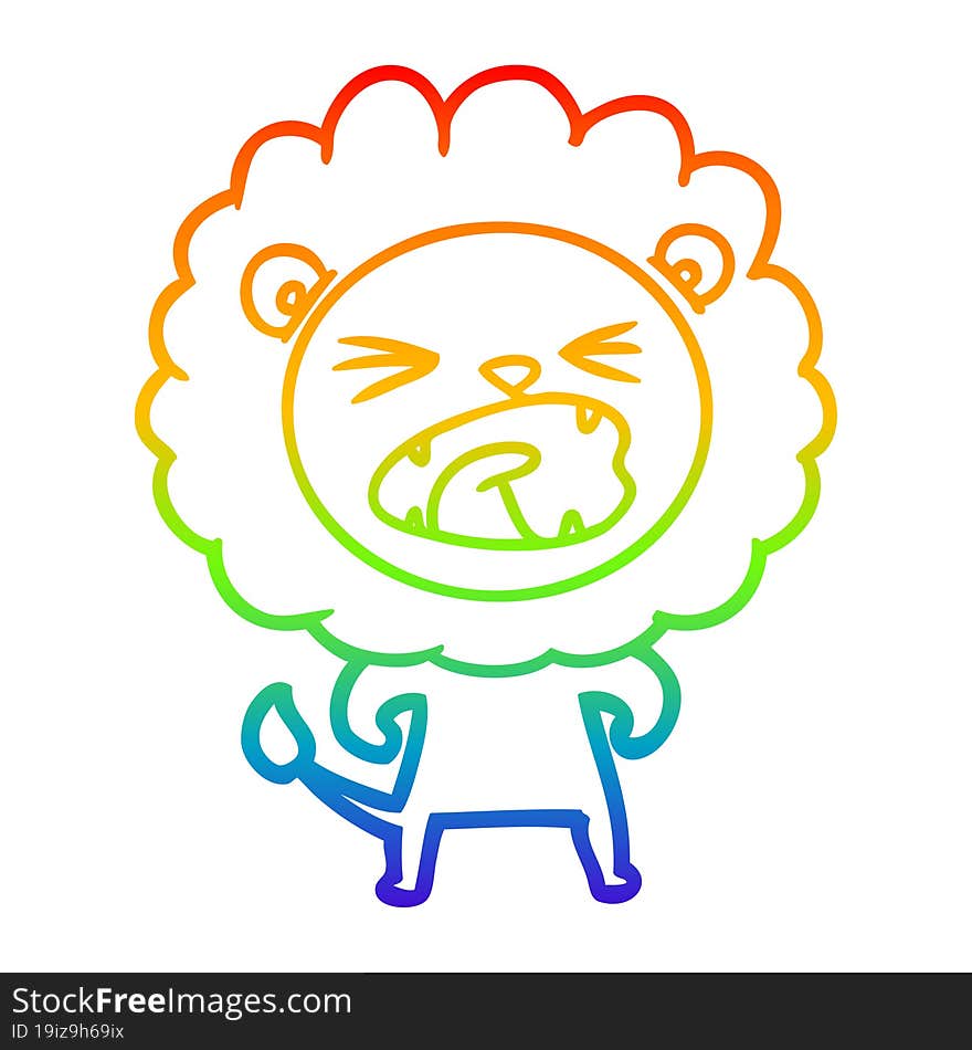 Rainbow Gradient Line Drawing Cartoon Angry Lion