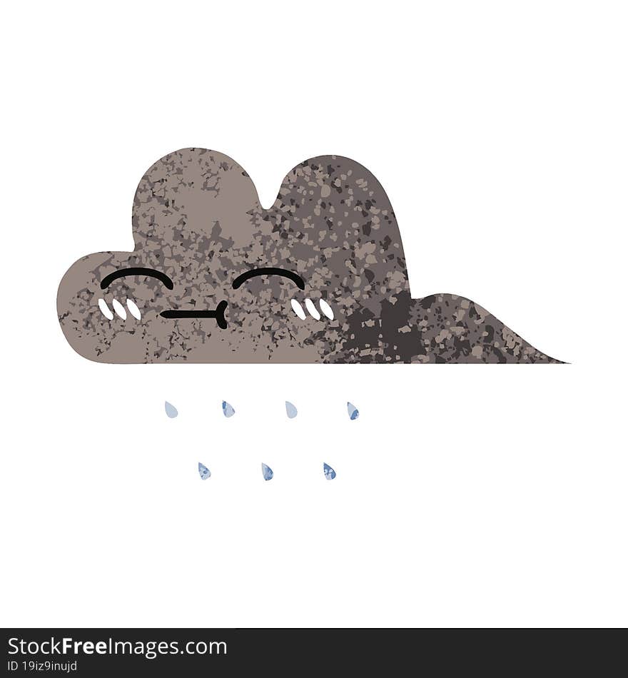 retro illustration style cartoon of a storm rain cloud