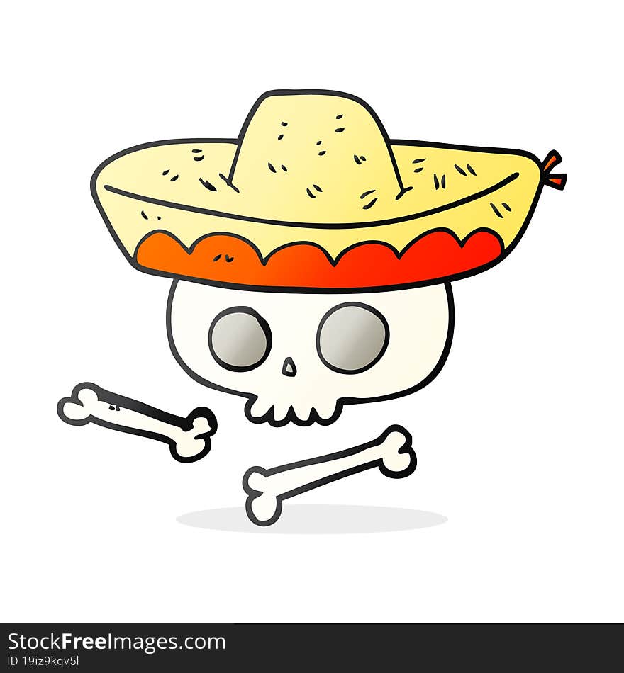 freehand drawn cartoon skull in mexican hat