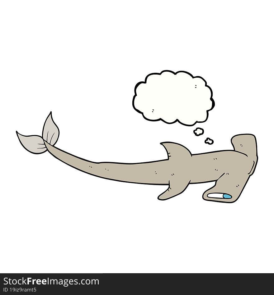 freehand drawn thought bubble cartoon hammerhead shark