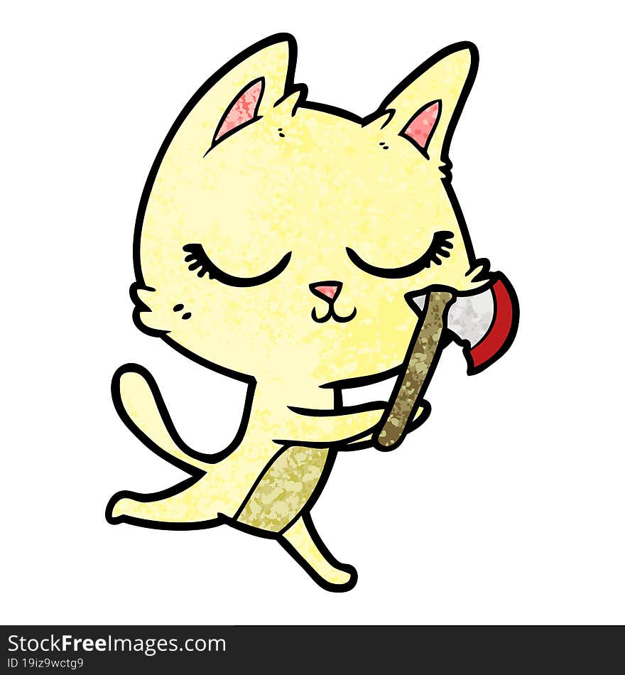 calm cartoon cat with axe. calm cartoon cat with axe