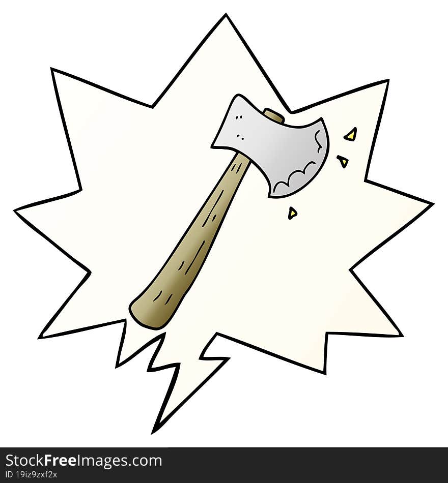 cartoon axe and speech bubble in smooth gradient style