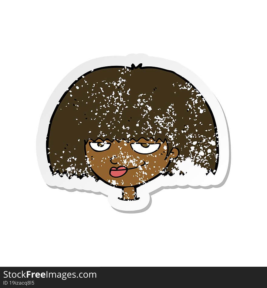 retro distressed sticker of a cartoon mean female face