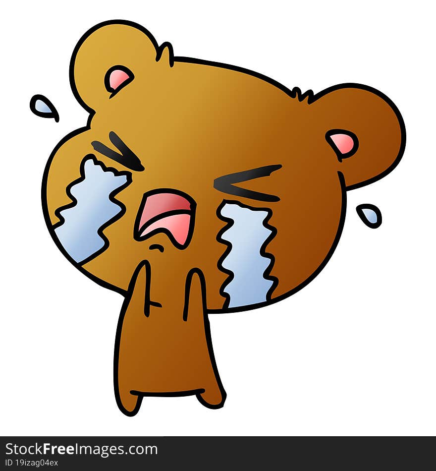 Gradient Cartoon Of A Cute Crying Bear