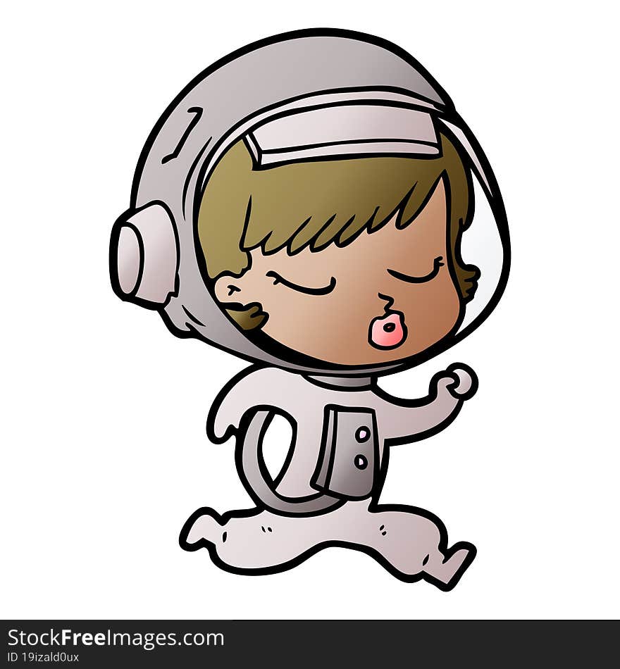 cartoon pretty astronaut girl running. cartoon pretty astronaut girl running