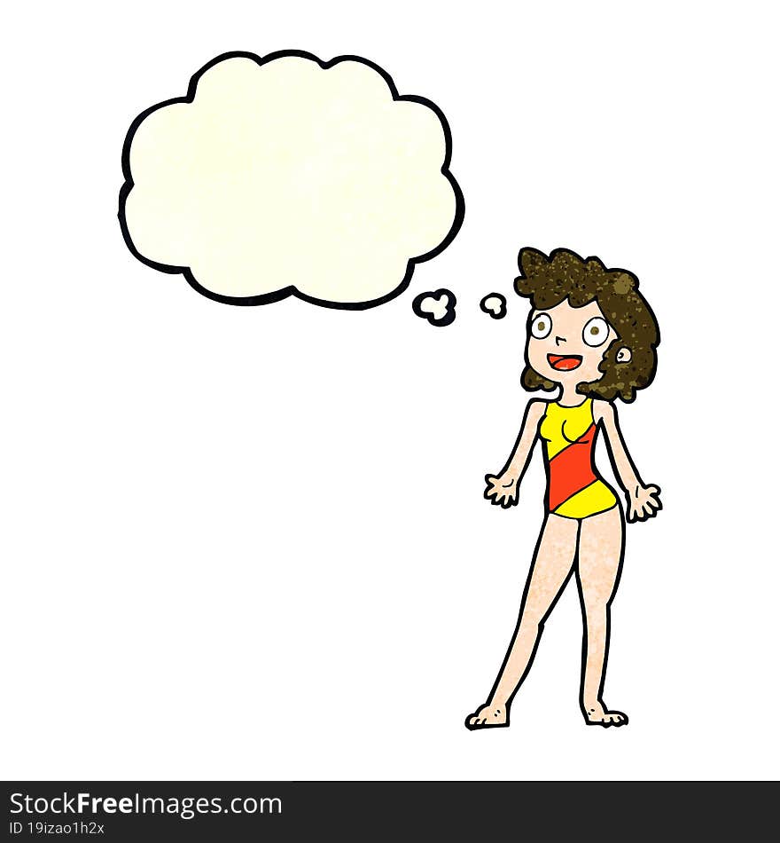 Cartoon Woman In Swimming Costume With Thought Bubble