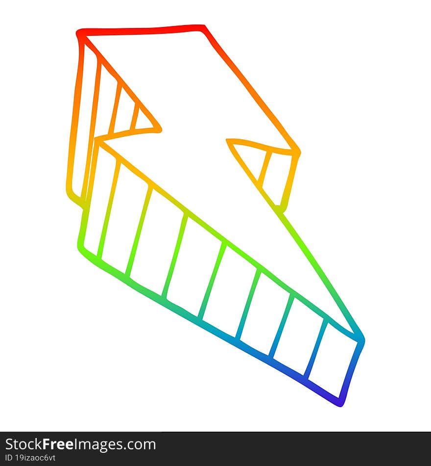 rainbow gradient line drawing of a cartoon decorative lightning bolt