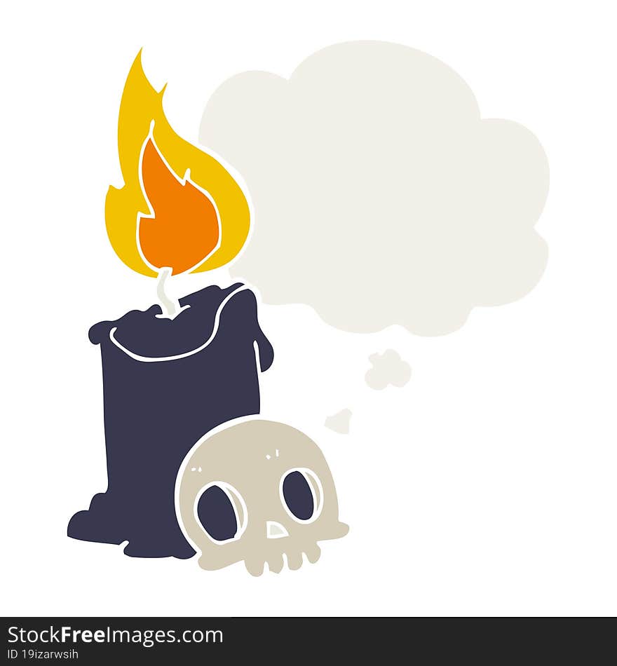 Cartoon Skull And Candle And Thought Bubble In Retro Style