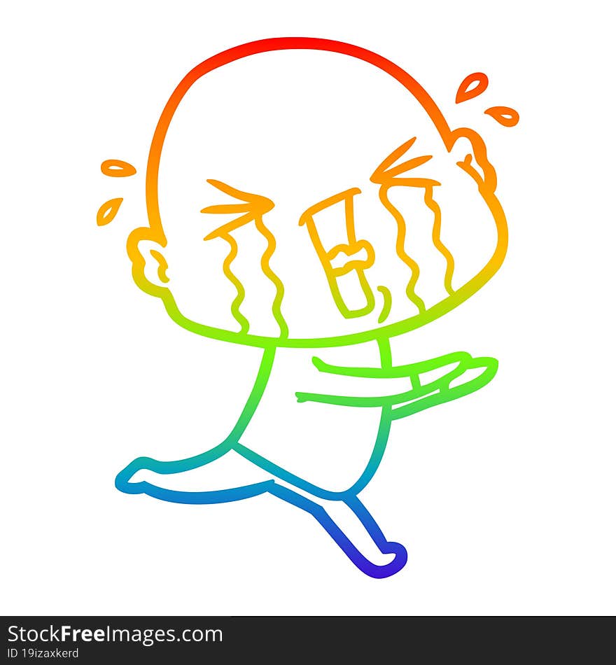 rainbow gradient line drawing cartoon crying bald man