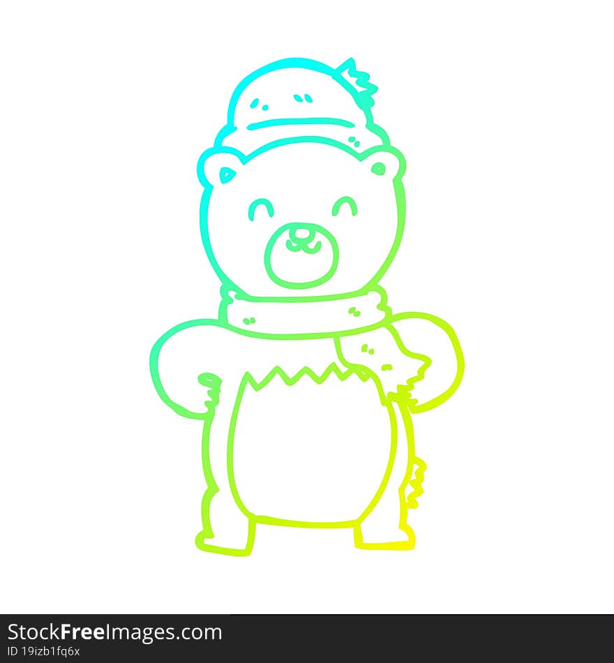 cold gradient line drawing of a cute cartoon bear