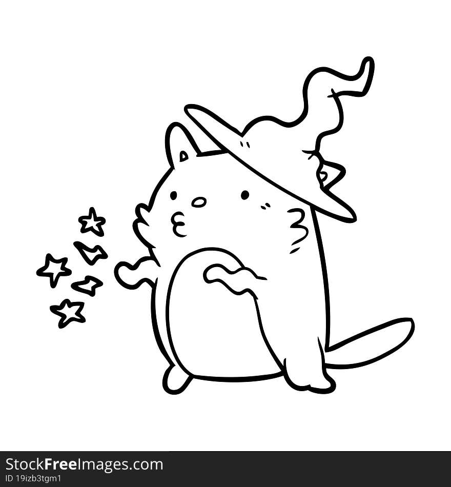 magical amazing line drawing of a cat wizard. magical amazing line drawing of a cat wizard