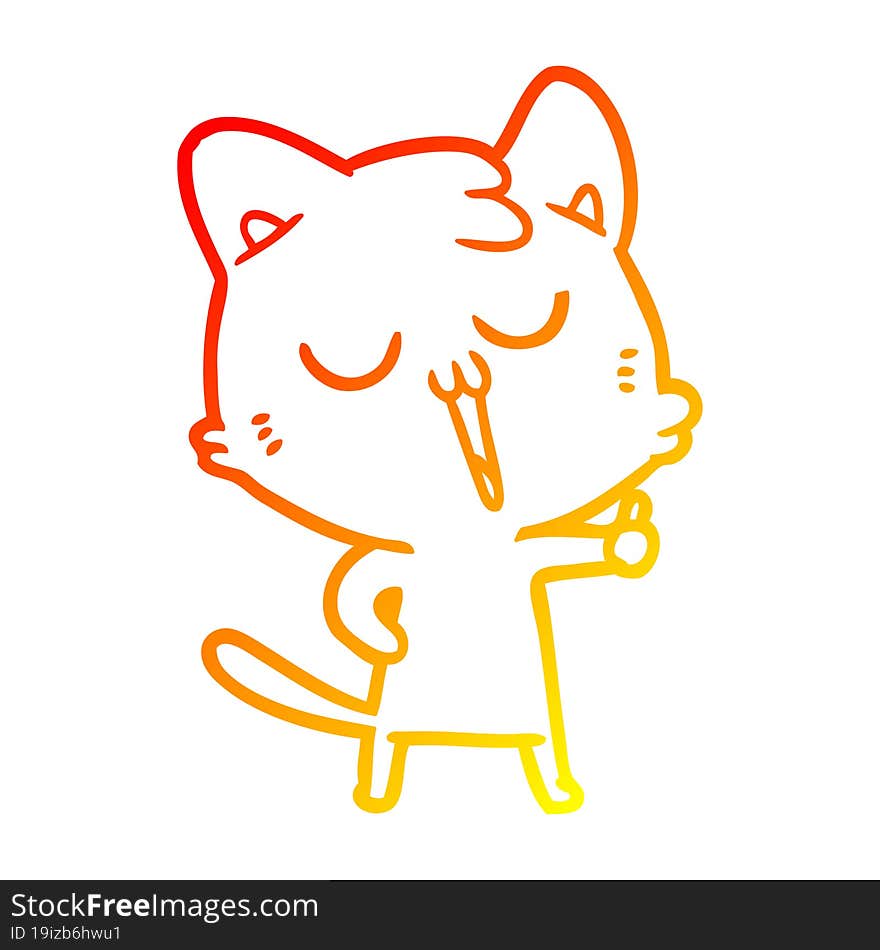 warm gradient line drawing cartoon cat singing