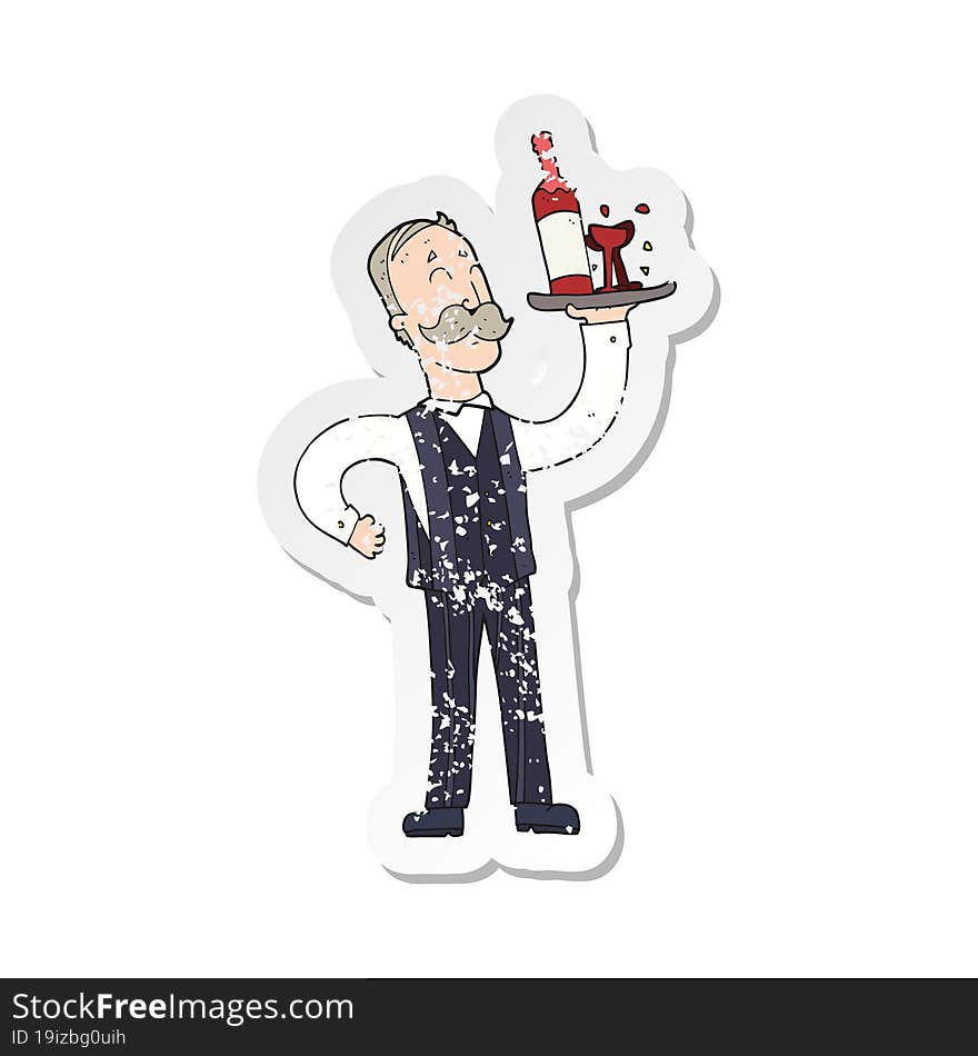 retro distressed sticker of a cartoon waiter