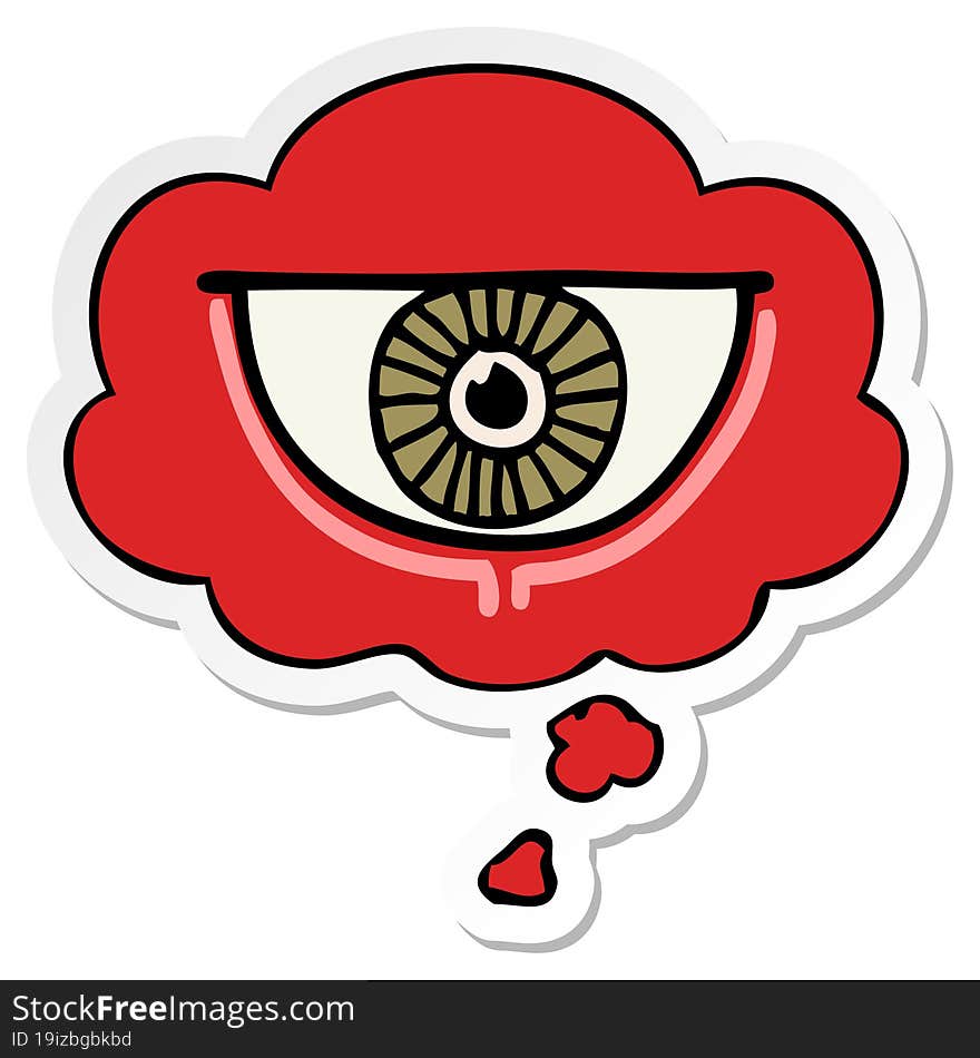 cartoon eye symbol and thought bubble as a printed sticker