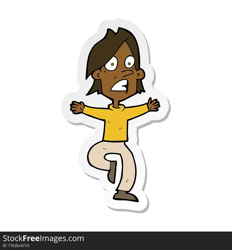 sticker of a cartoon panicking man