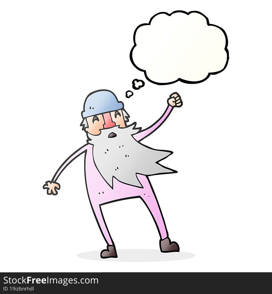 freehand drawn thought bubble cartoon old man in thermal underwear