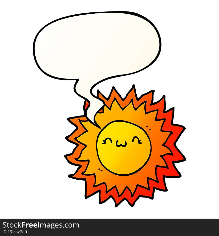 cartoon sun and speech bubble in smooth gradient style