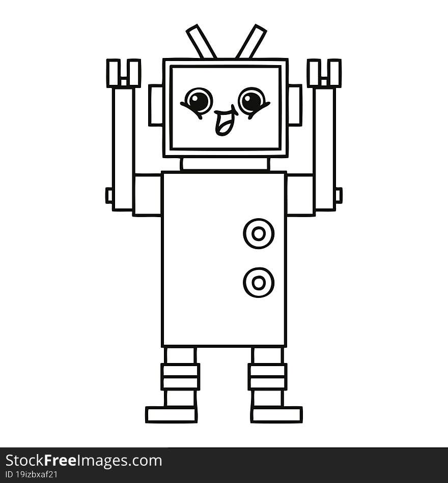 Line Drawing Cartoon Happy Robot