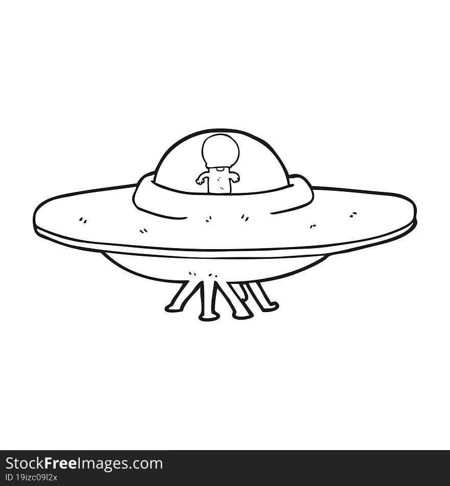 Black And White Cartoon Alien Flying Saucer