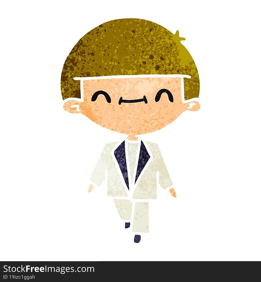 retro cartoon of cute kawaii boy in suit