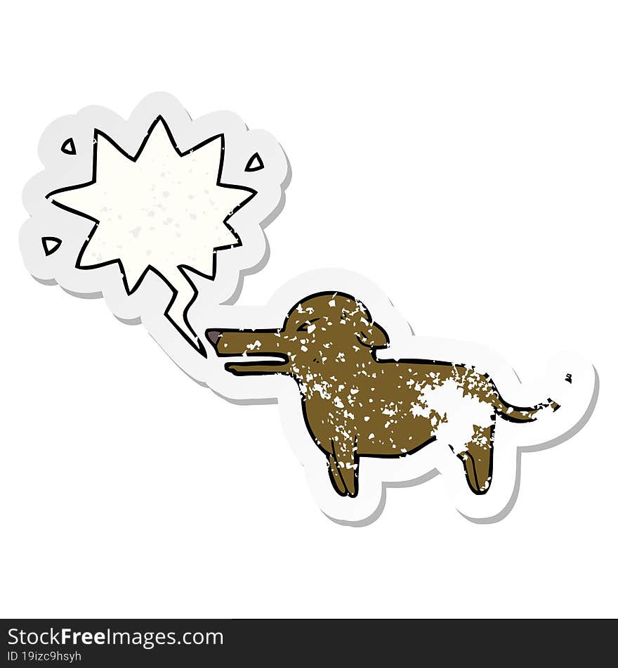 cartoon dog and speech bubble distressed sticker