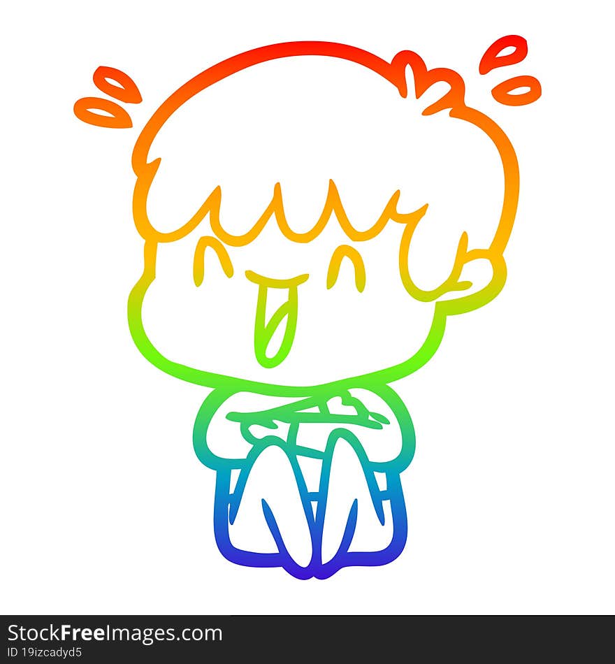 rainbow gradient line drawing of a cartoon laughing boy