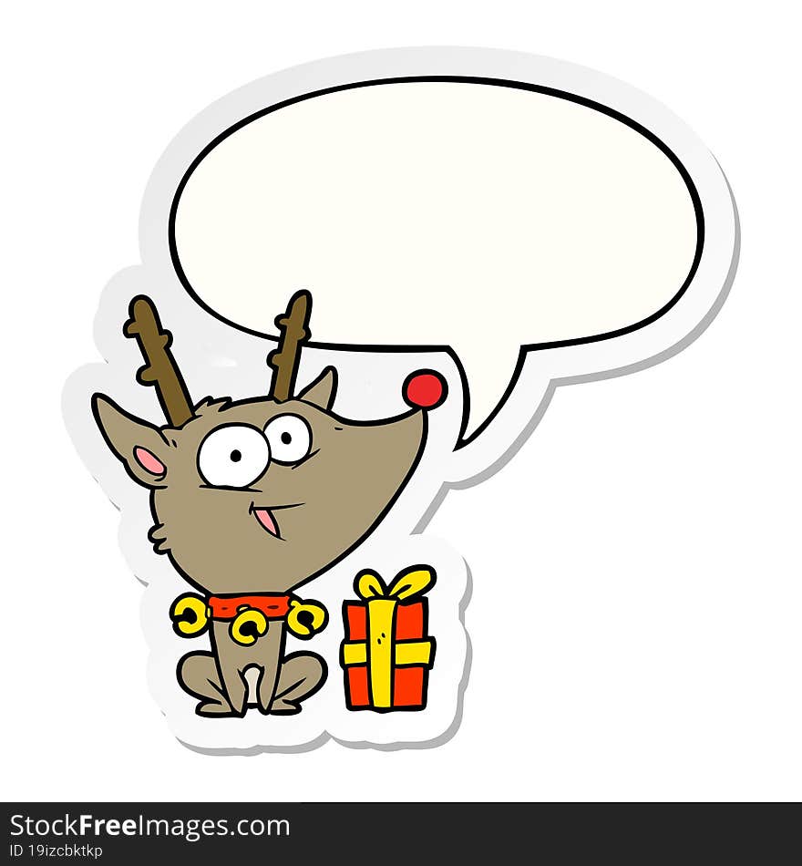 cartoon christmas reindeer and speech bubble sticker