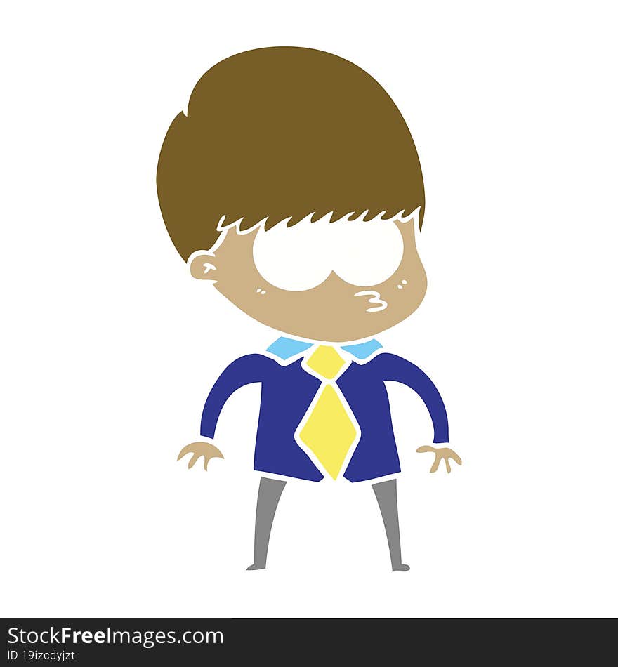 nervous flat color style cartoon boy wearing shirt and tie