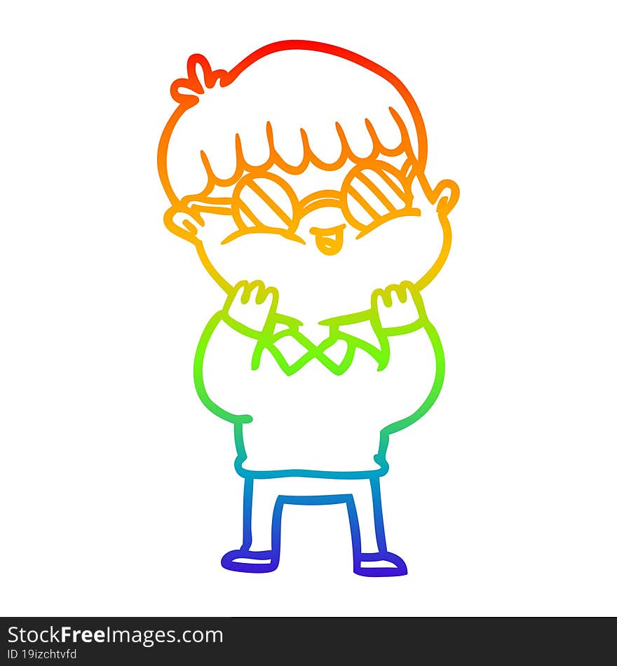 rainbow gradient line drawing cartoon boy wearing spectacles