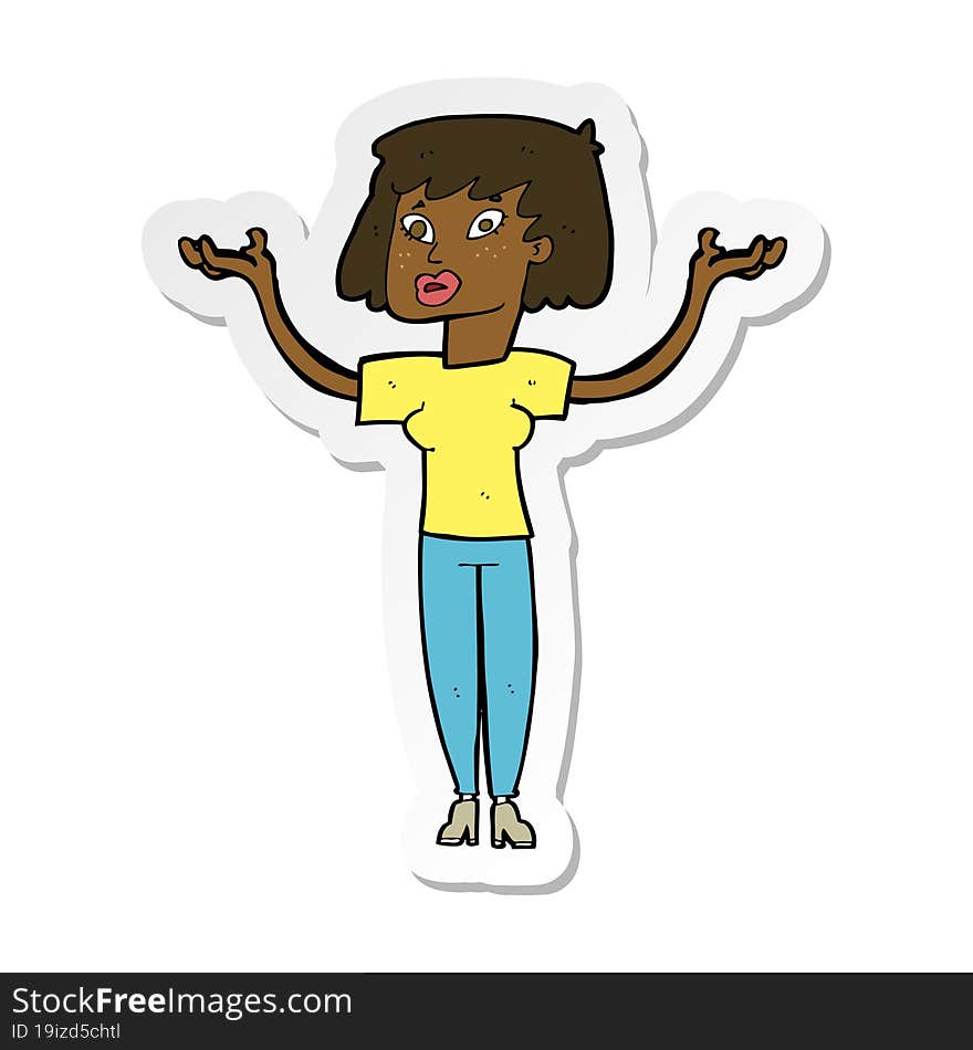 Sticker Of A Cartoon Woman Holding Up Hands