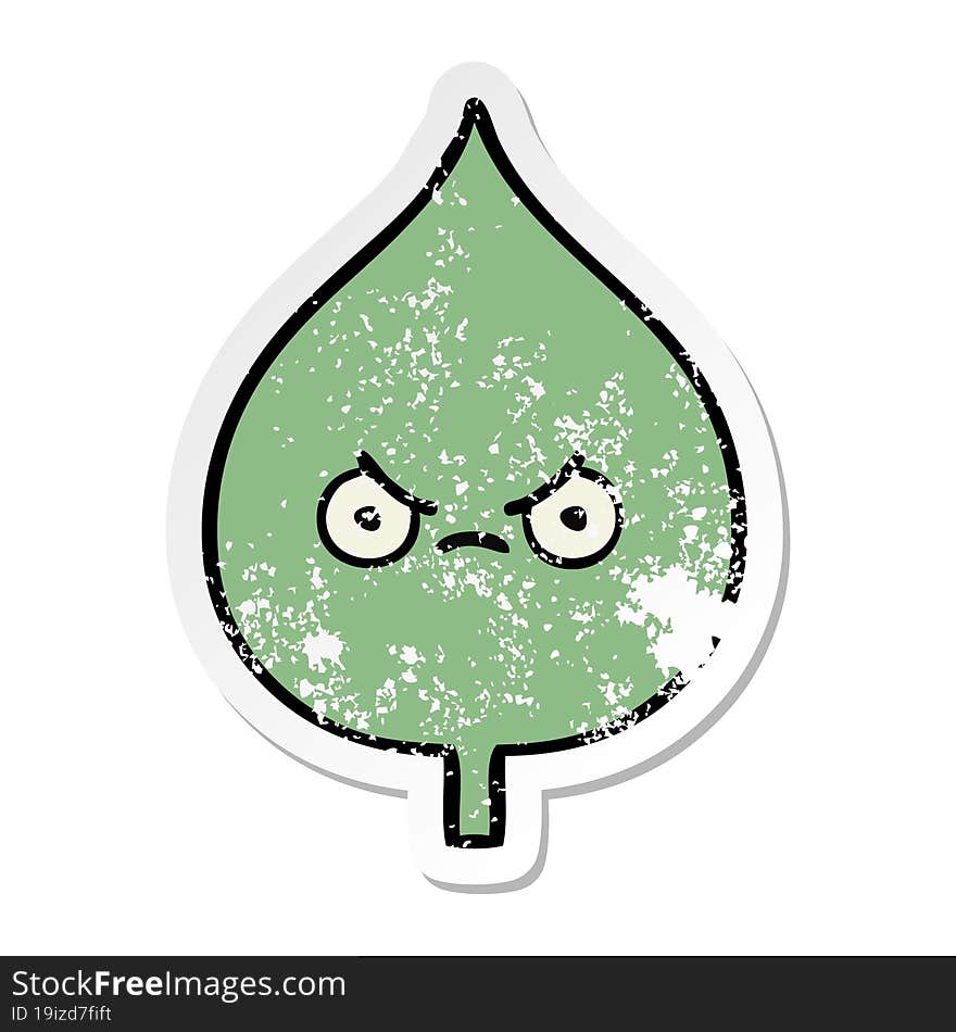 Distressed Sticker Of A Cute Cartoon Expressional Leaf