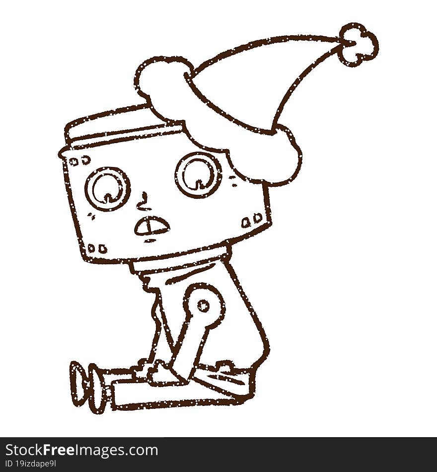 Robot Christmas Charcoal Drawing